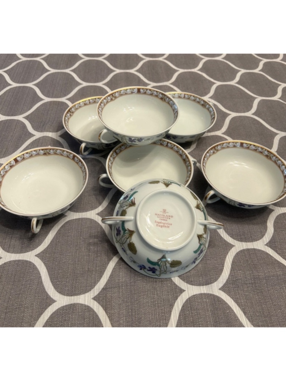 Bundle of 7 HAVILAND LIMOGES FRANCE Impératrice Eugénie Footed Cream Soup Bowls